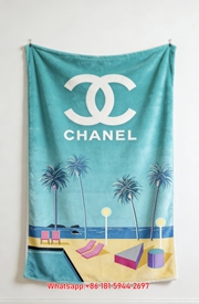 Luxury Chanel White CC Logo Flannel Throw Blanket  Retro Miami Beach Pool Print IMG_7215